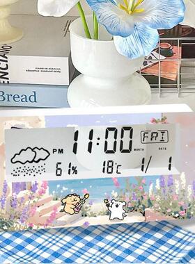 线条小狗学生闹钟静音夜光闹钟温湿度显示防摔床头多功能闹钟摆件