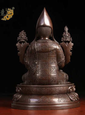 真古意 宗喀巴大师佛像摆件黄铜宗喀巴大师铜像师傅藏传工艺品