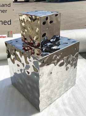 高端轻奢不锈钢几何水波纹落地式装饰饰品酒店金属抽象广场艺术雕