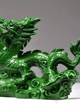 实木青龙摆件风水布局木质龙摆件绿色十二生肖龙木雕金龙木制神龙