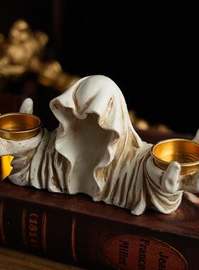 万圣节巫师神秘暗黑风覆古桌面装饰摆件工艺品鬼节香薰蜡烛烛台