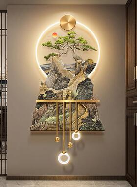 新中式万里长城玄关装饰画大气靠山图走廊挂画迎客松茶室带灯壁画