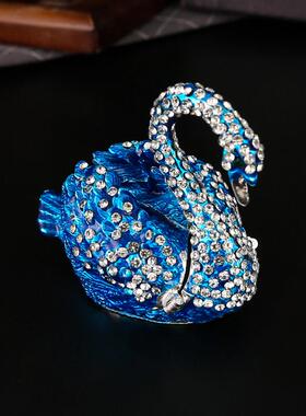 跨境 精致天鹅珠宝盒珐琅彩家居摆件工艺品金属收纳盒Trinket Box