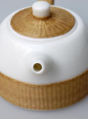 中国非遗手工艺竹丝扣瓷茶具茶壶套组商务送礼瓷胎竹编泡茶壶礼盒