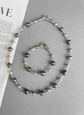 小众原创设计倪妮同款大溪地真多麻海水珍珠轻奢时尚ē拼接项链