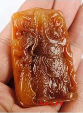 黄龙玉关公吊坠 武财神关公男女款玉坠