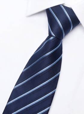 高级高端条纹蓝色领带男正装商务男士西装衬衫演出主持免打1007d