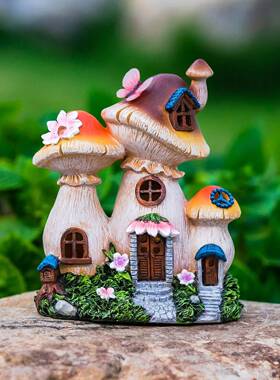 Candieslife太阳能花园雕像灯蘑菇屋氛围雕像LED灯户外花园多肉