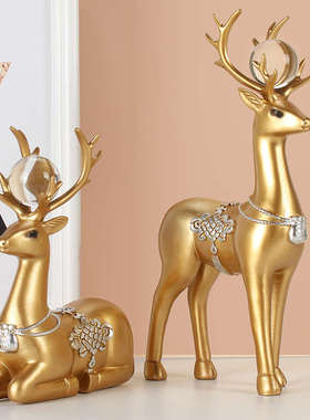 欧式复古招财麋鹿摆件 创意乔迁房间酒柜客厅家居装饰品结婚礼物