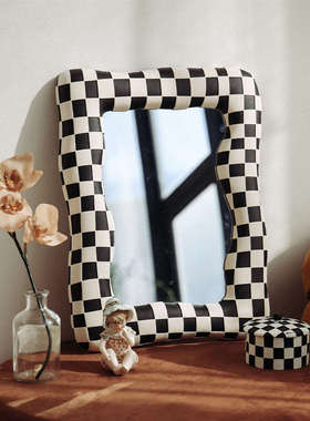 加安加丽网红黑白棋盘格梳妆桌化妆镜北欧玄关卧室卫生间装饰镜子