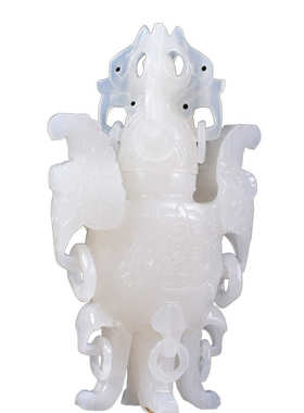 纯手工雕刻天然阿富汗玉花瓶摆件平安如意一对客厅酒柜玄关装饰品