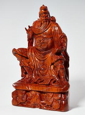 花梨木雕看书关公摆件实木质关二爷神像供奉文武财神红木夜读春秋