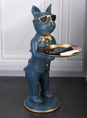 网红法斗犬摆件客厅大型落地托 托盘电视柜沙发旁边轻奢家居软装