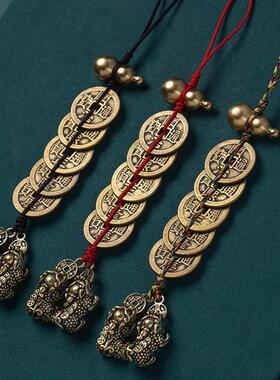 纯黄铜招财公母貔貅五帝钱葫芦挂饰家中门对门书房客厅吉祥挂件