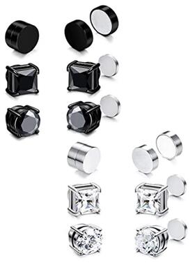 6 Pairs of Magnetic Stud Earrings Men and Women Black Magnet