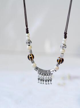 平安是福国潮复古景德镇陶瓷项链女长命锁锁骨链文艺吊坠锁骨链