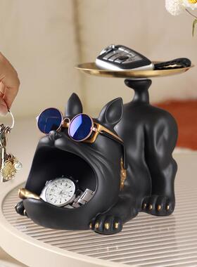 法斗犬入户玄关钥匙收纳盒门口鞋柜置物乔迁客厅卧室装饰收纳摆件