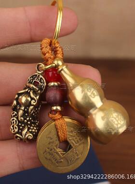 纯铜钥匙扣手工铜葫芦上开口咬钱招财貔貅旅游地摊直播装饰品吊坠
