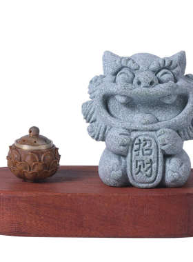 2024新中式创意可爱风狮子招财进宝桌面茶宠车载摆件家居鱼缸装饰