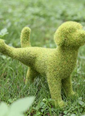 欧式户外庭院草地绿色仿真植绒小狗摆件阳台花园橱窗拍照装饰动物