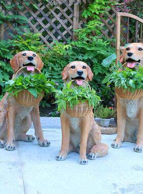 创意仿真金毛犬花篮种花仿真动物玻璃钢雕塑置物家居收纳摆件装饰