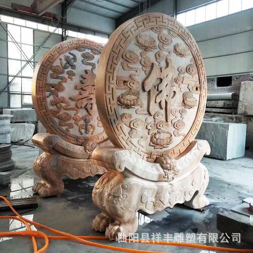 石雕影壁墙青石镂空窗花摆件庭院玄关福字壁画晚霞红花开富贵影背 - 图2