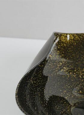 黑色鎏金手工玻璃果盘现代简约轻奢家居艺术设计装饰盘样板房摆件