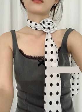丝带搭配衣服脖子丝巾系脖高级感丝巾女2025新款韩版长条波点