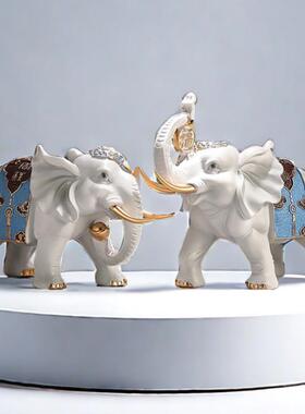 家居办公室家里艺术入门玄关高级大象招财摆件镇宅一对客厅装饰品