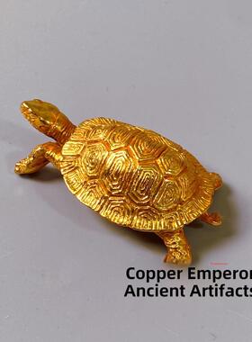 彷青铜镀金龟饰品可爱的小金龟手柄件茶宠物茶玩客厅办公室装饰品