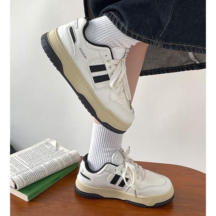 复古增高女款2025秋季新款学生厚底小白鞋运动休闲鞋板鞋 - 图0