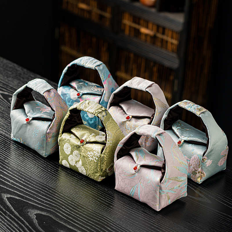 New Chinese-style tea set storage bag thickened outdoor portable tea bag tea cup teapot storage bag one pot two cup cloth bag