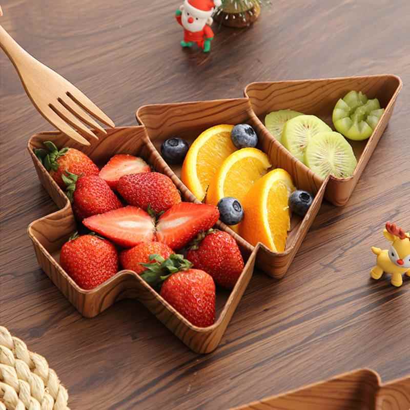 彷木纹干果盘家用塑料圣诞树分格盘创意餐桌摆件小吃零食水果盘子 - 图1