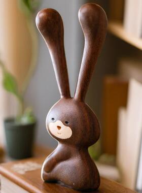 绿色檀香兔子装饰品可爱的创意实木小动物家庭装饰品鼻子按摩设备