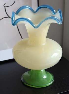 中古风手工琉璃花瓶干花餐桌家居简约高级感法式复古桌面摆件花器