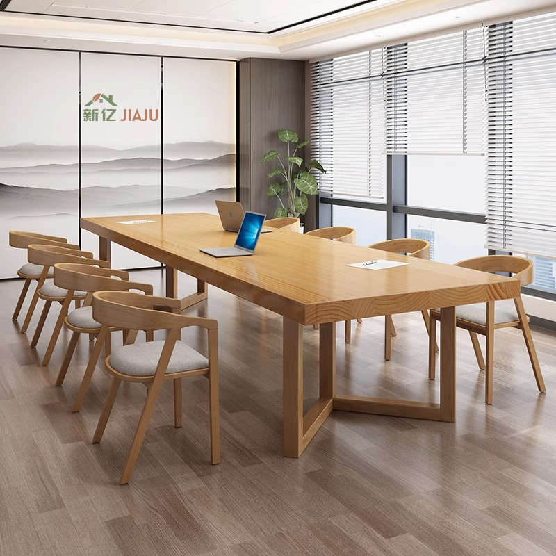 会议桌长桌全实木大型办公桌大桌子工作台会客洽谈桌椅组合简约风 - 图3