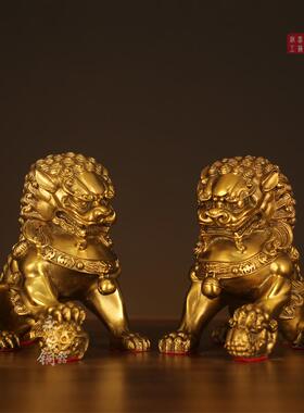 黄铜狮子摆件一对北京狮铜狮子宫门狮家居装饰品