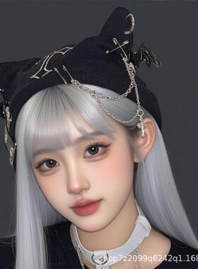Women's Gothic Style Knit Beanie - Black Character Ears Hat