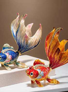 高档珐琅彩金鱼摆件年年有余客厅酒柜电视柜装饰品送乔迁新居礼品