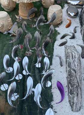 水池景观不锈钢鱼雕塑镜面金属小鱼园林景观创意不锈钢鱼群雕塑