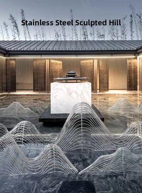 定制不锈钢线形镂空假山雕塑户外园林水景售楼处管状山形落地摆件