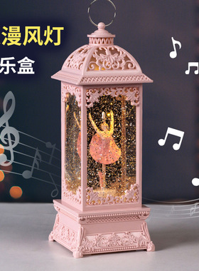 八音盒创意旋转水晶风灯装饰摆件