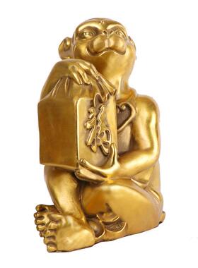 杨铜记 铜福印金猴摆件 十二生肖拜印铜猴 家居金属工艺品 福字猴