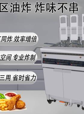 商用立式三缸分区油炸电炸炉油炸锅自动升降自动滤油304不锈钢