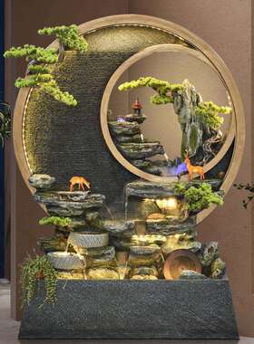 室内流水屏风水幕墙假山造景办公室酒店玄关客厅景观装饰落地摆件