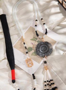 黑色背云长流苏璎珞项链古风配饰