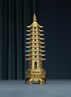 黄铜文昌塔摆件 家居书房装饰九层文昌宝塔桌面工艺品摆件