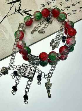 圣诞蝴蝶结手串琉璃撞色串珠轻奢氛围感ins风创意手串礼物