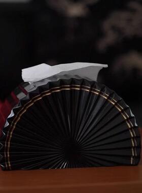 现代轻奢高档扇子纸巾盒创意摆件样板间酒店民宿客厅茶几家居装饰
