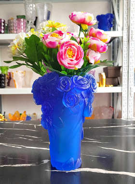 欧式奢花家居 礼品琉璃轻花瓶器水晶花好月圆寓意